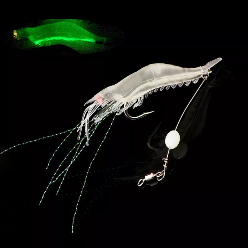 5pcs/Lot Luminous Shrimp Silicone Soft Bait Set 75mm 5.5g Swivels Glow Hooks